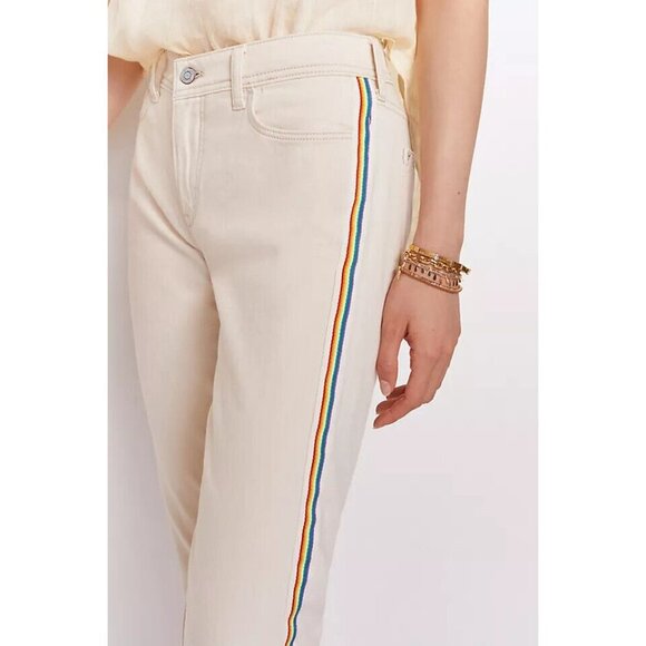 Anthropologie Pilcro Cream Rainbow Mid-Rise Slim Boyfriend Jeans Size 25… - Picture 2 of 4